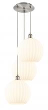  113B-3P-SN-G1217-12WV - White Venetian - 3 Light - 19 inch - Brushed Satin Nickel - Cord Hung - Multi Pendant