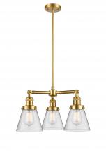  207-SG-G64-LED - Cone - 3 Light - 19 inch - Satin Gold - Stem Hung - Chandelier