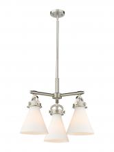  410-3CR-SN-G411-7WH - Newton Cone - 3 Light - 21 inch - Satin Nickel - Pendant