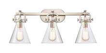 Innovation Lighting 410-3W-SN-G411-7CL - Newton Cone - 3 Light - 27 inch - Satin Nickel - Bath Vanity Light