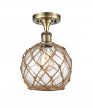  516-1C-AB-G122-8RB-LED - Farmhouse Rope - 1 Light - 8 inch - Antique Brass - Semi-Flush Mount