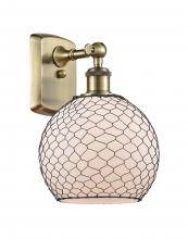  516-1W-AB-G121-8CBK-LED - Farmhouse Chicken Wire - 1 Light - 8 inch - Antique Brass - Sconce